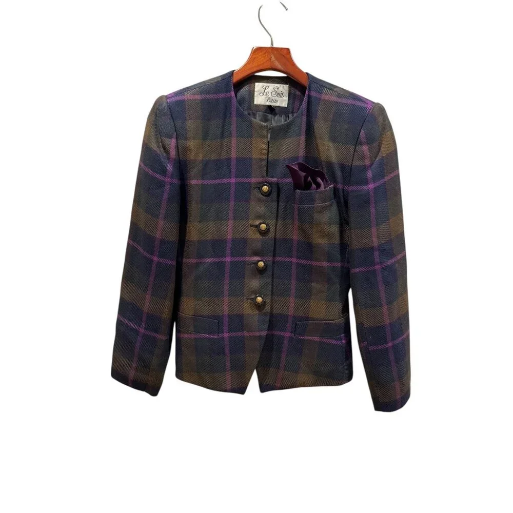 Le Suit‎ Plaid Blazer tartan purple plaid Size 4P